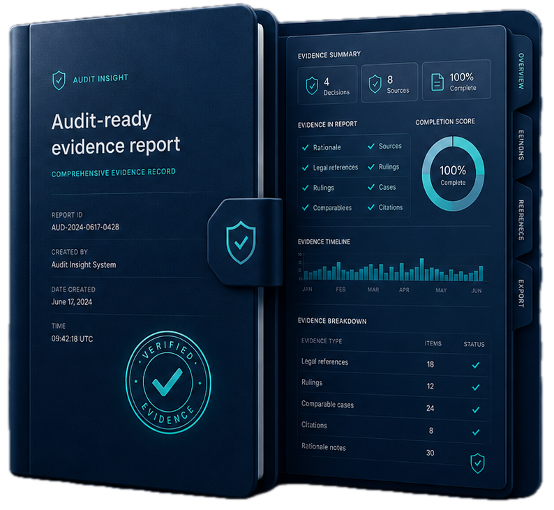 CLIQ audit report attaching tariff rationale, legal references, rulings, and comparable cases to a classification