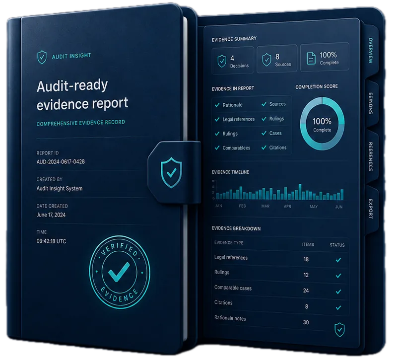 Rapporto di audit CLiQ che allega motivazione tariffaria, riferimenti giuridici, decisioni anticipate e casi comparabili a una classificazione
